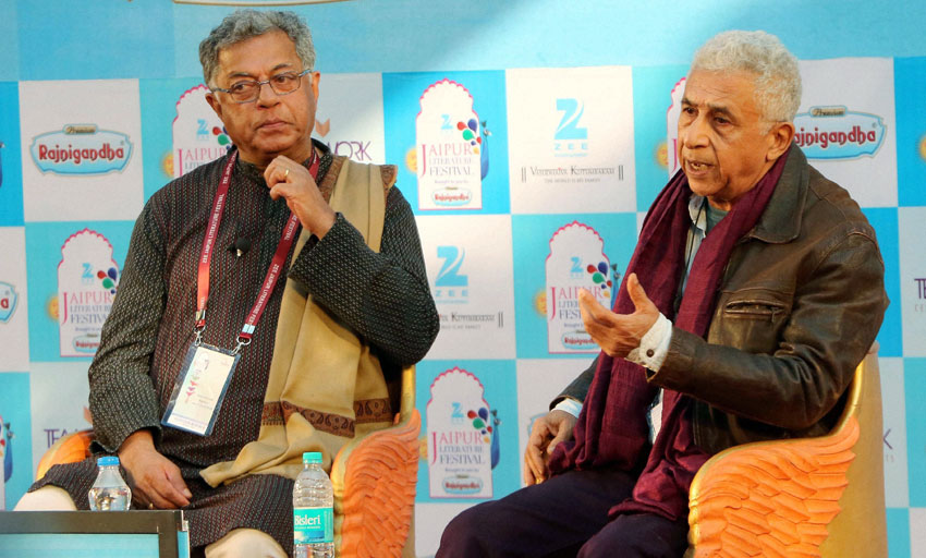 Girish Karnad and Naseeruddin Shah at a session at Jaipur Literature Festival at Diggi Palace in Jaipur, Jan. 21. (Press Trust of India)