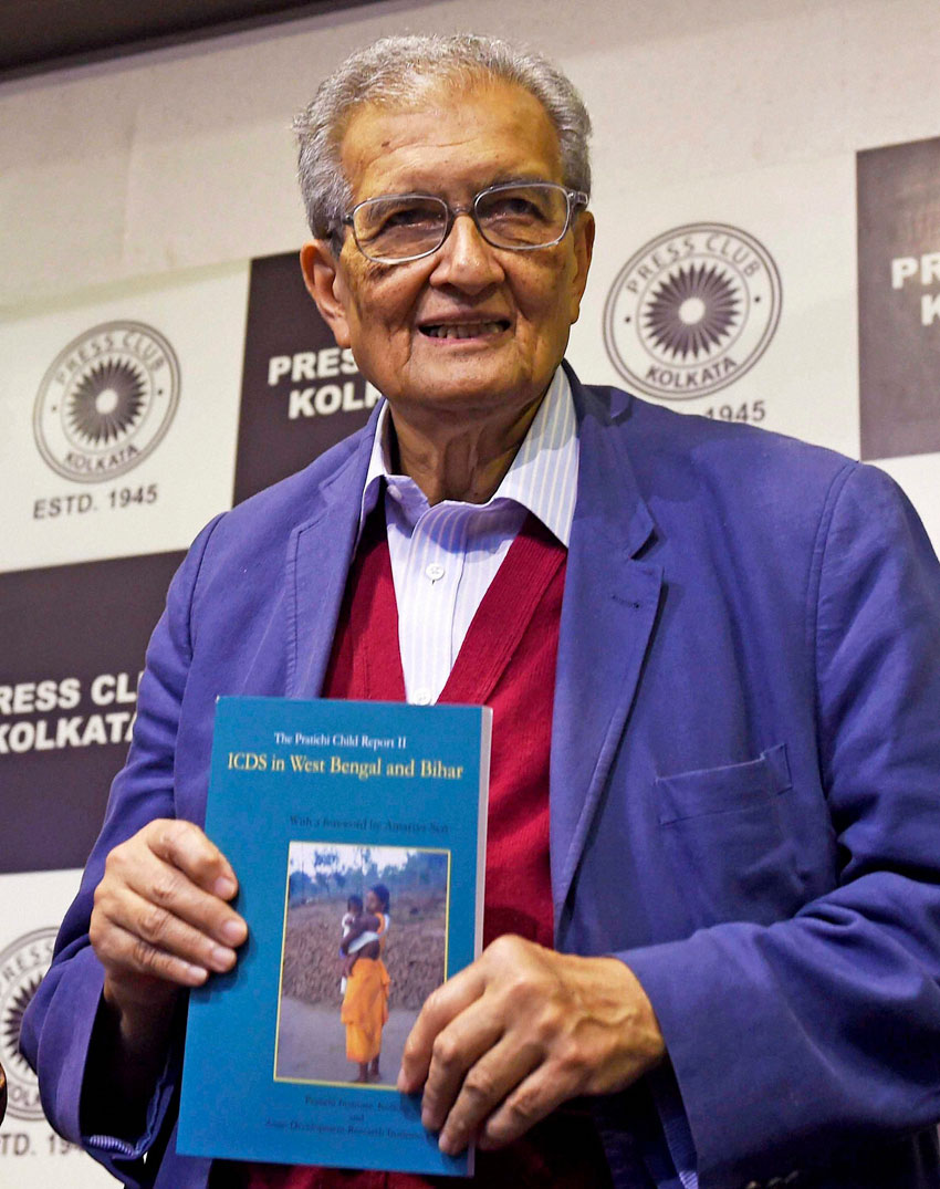 Nobel laureate Amartya Sen releasing the “The Pratichi Child Report” at Press Club in Kolkata, Feb. 9. (Ashok Bhaumik | PTI)