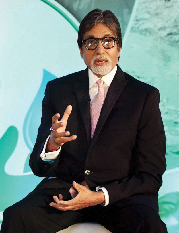 Amitabh Bachchan speaking at the launch of Dettol Banega Swachh India, a 5-year nationwide program by Reckitt Benckiser in partnership with with NDTV & Facebook, in Mumbai, Sep. 25. [Photo: Press Trust of India]