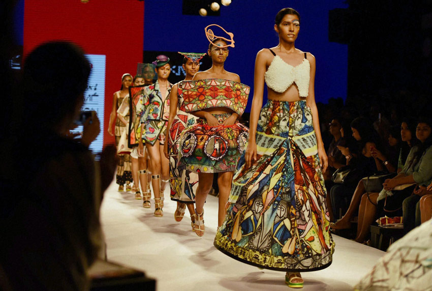 Models walk the ramp during the Lakme´ Fashion Week Summer Resort 2015 in Mumbai. (Mitesh Bhuvad | PTI)