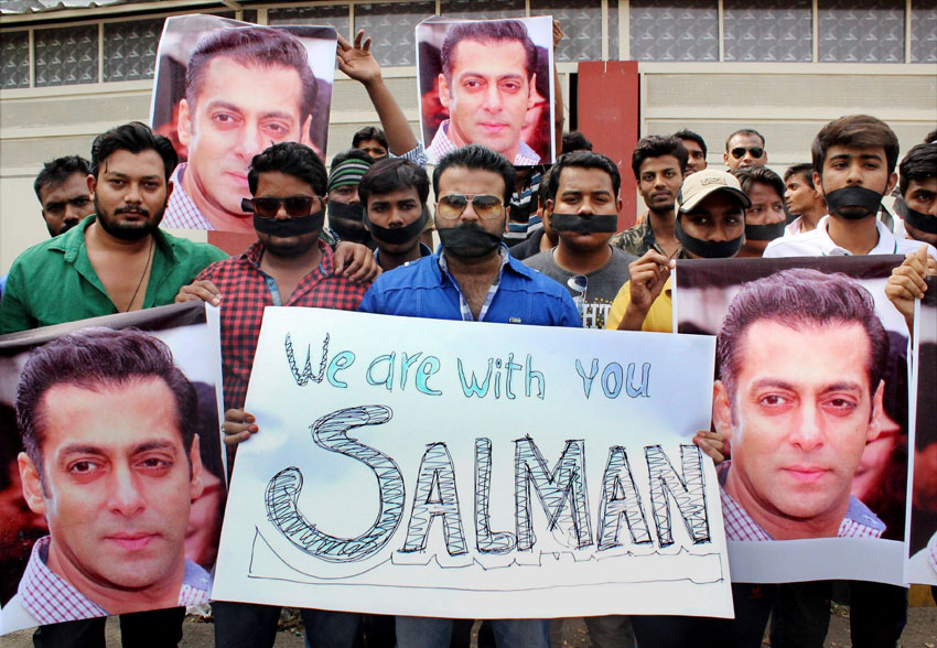 Fans of Bollywood actor Salman Khan at a silent march to support him after a court sentenced him to 5 years jail in 2002 hit-and-run case, in Nagpur, May 6. (Press Trust of India) 