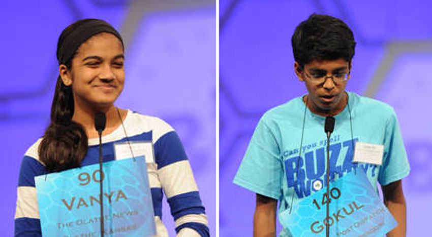 Vanya Shivashankar (l) and Gokul Venkatachalam, co-winners of the 2015 Scripps National Spelling Bee. (Photo courtesy: National Spelling Bee)