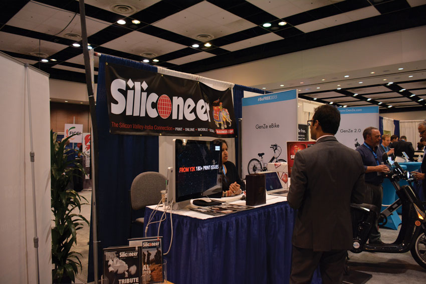 An attendee witnesses the history of Siliconeer at our booth at #TiEcon 2015. Amar D. Gupta | Siliconeer