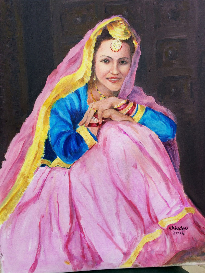 An oil painting by Shivdev Singh depicting a village girl of Punjab, at an exhibition at the Visual Art Gallery in New Delhi. (Press Trust of India) 