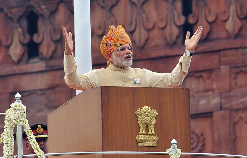 Prime Minister Modi addressing the Nation on the 69th Independence Day from the ramparts of Red Fort, in Delhi, Aug. 15. (Press Information Bureau)