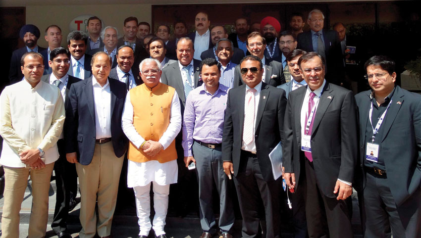 Haryana Chief Minister Manohar Lal Khattar and his delegation visit TiE in Sunnyvale, Aug. 20. (Press Trust of India) 