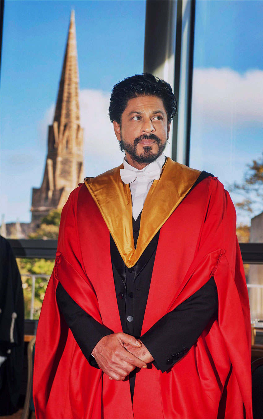 Shah Rukh Khan at a function to receive the Doctorate degree (Honoris Causa) at University of Edinburgh, Scotland, Oct. 15. (Press Trust of India) 