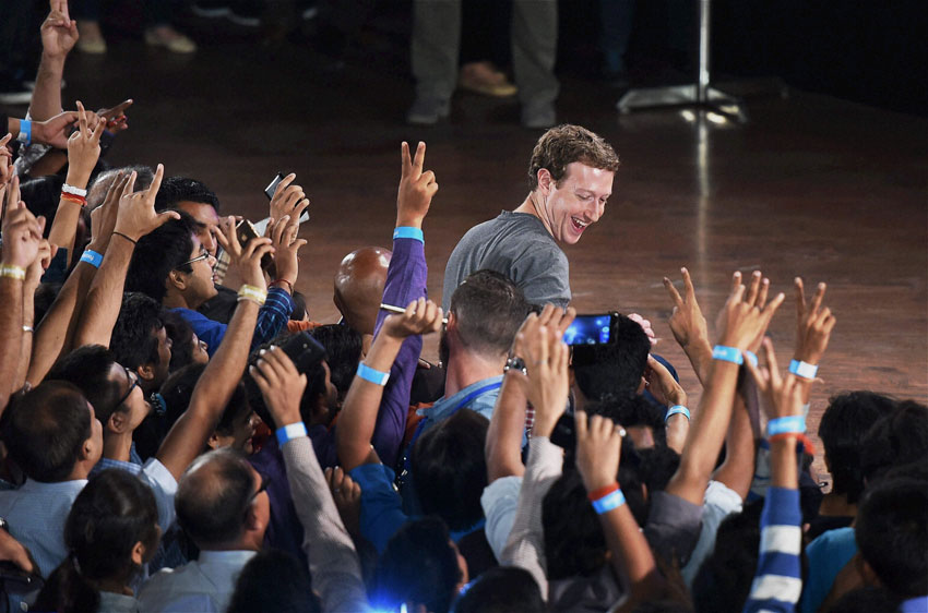 Facebook founder and CEO Mark Zuckerberg during an interaction with students at IIT Delhi, Oct. 28. (Shirish Shete | PTI) 