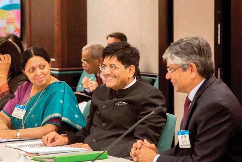 Piyush Goyal, Minister of State (Independent Charge) for Power, Coal, New and Renewable Energy with Indian Ambassador Arun Kumar Singh (r), at the India-U.S. Ministerial Energy Dialog at the U.S. Department of Energy, in Washington, D.C., Sept. 22. (Press Trust of India) 