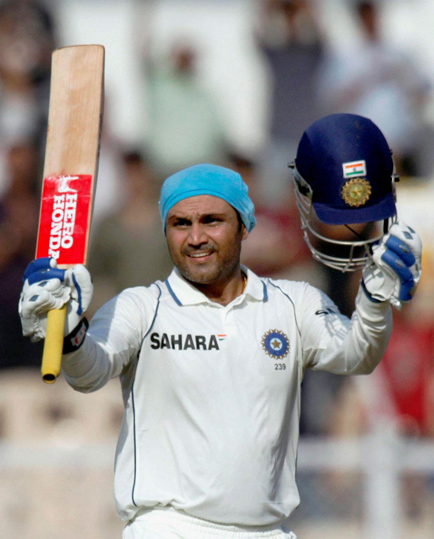 File photo of Virender Sehwag during the Ranji Trophy Match in New Delhi. Virender Sehwag announced retirement from international cricket, Oct. 20. (Press Trust of India) 