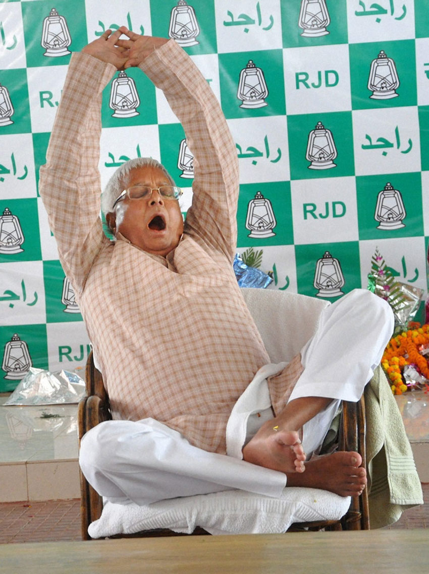 RJD chief Lalu Prasad Yadav relaxes at his residence in Patna, a day after Bihar polls results. (Press Trust of India) 