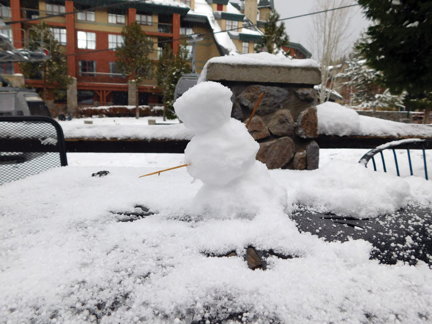 A table top snowman, made fresh from the snow that fell in the last two hours. (Vansh A. Gupta | Siliconeer)