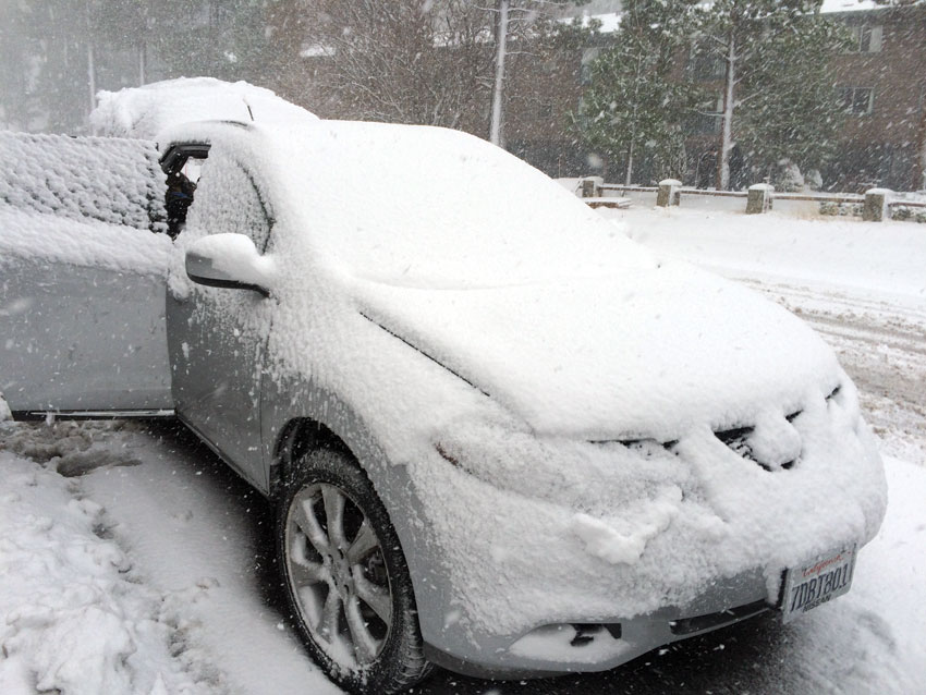 Fresh snow on my car. Wish we could carry it all the way back. (Vansh A. Gupta | Siliconeer)