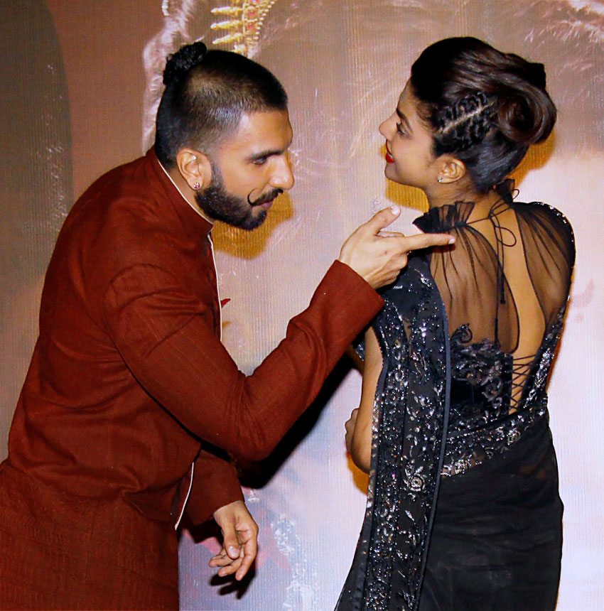 Ranveer Singh and Priyanka Chopra at a promotional event in Mumbai, Nov. 28. (Press Trust of India) 