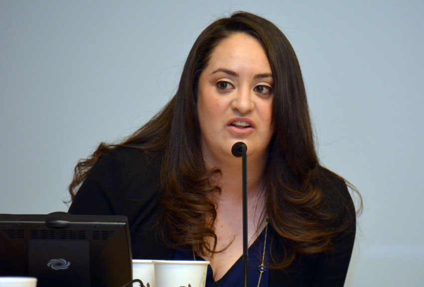 Vanessa Sandoval of SIREN at the U.S. Citizenship & the 2016 Race briefing, at San Jose City Hall, Feb. 5. (Amar D. Gupta | Siliconeer) 