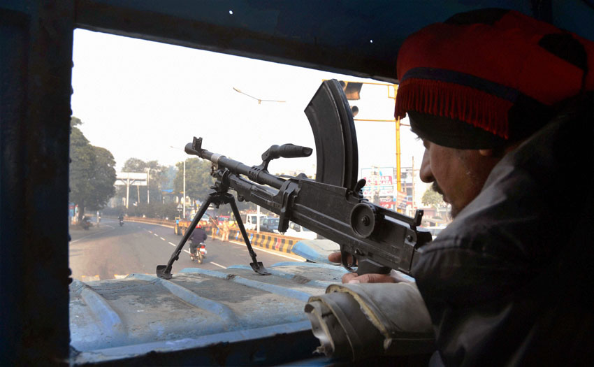 A police man guards in Jalandhar, in the wake of militants attack at an IAF base in Pathankot. (Press Trust of India) 