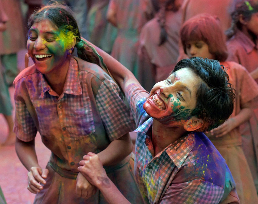 Visually challenged students celebrate ‘Holi’ in Mumbai, Mar. 23. (Santosh Hirlekar | PTI) 