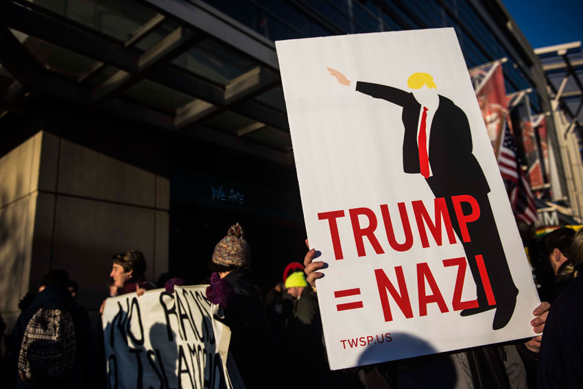 A Donald Trump protestor demonstrates outside of the Verizon Center during the American Israel Public Affairs Committee (AIPAC) conference on Mar. 21, in Washington, D.C. Presidential candidates from both parties gathered in Washington to pitch their plans for Israel.  (Gabriella Demczuk | Getty Images) 