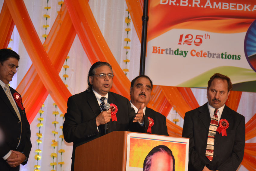 In his address, Prof. Ronki Ram, head of the department of Political Science at Punjab University, highlighted various aspects of Dr. Ambedkar’s multifaceted personality on the occasion of Dr. B.R. Ambedkar’s 125th Birth Anniversary celebrations at the India Community Center in Milpitas, Calif., April 14. (Amar D. Gupta | Siliconeer) 