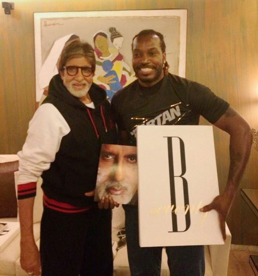 Amitabh Bachchan seen here with West Indies batsman Chris Gayle (r), in Mumbai, Mar. 29. (PTI | Facebook) 