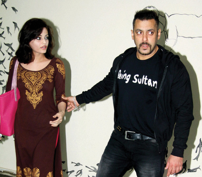 Salman Khan and Sneha Ullal arrive to attend the premiere of film "Begum Jaan" in Mumbai, July 2. (Press Trust of India)