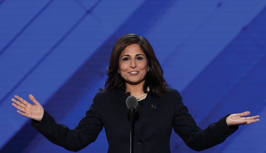 Neera Tanden, president of the Center for American Progress Action Fund, speaks during the third day of the Democratic National Convention at the Wells Fargo Center, July 27, in Philadelphia, Pennsylvania. (Saul Loeb | AFP | Getty Images) 