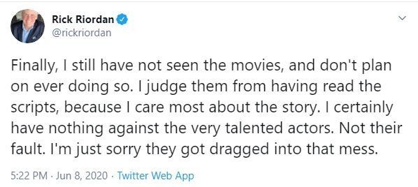 Rick Riordan slams Percy Jackson movies as 'my life's work going