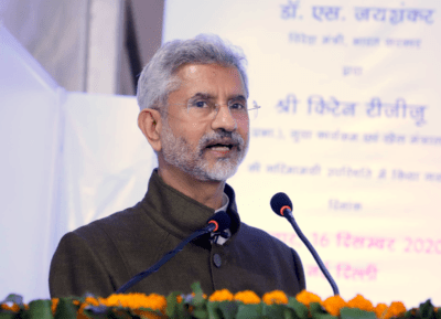 The Union Minister for External Affairs, Dr. Subrahmanyam Jaishankar addressing at the foundation stone laying ceremony of Squash Courts at Major Dhyan Chand National Stadium, in New Delhi on December 16, 2020. (Photo: PIB)