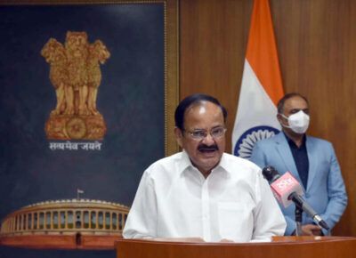 Indian Vice President M. Venkaiah Naidu virtually delivering the first Pranab Mukherjee Memorial Lecture, in New Delhi on Aug. 31. (PIB)