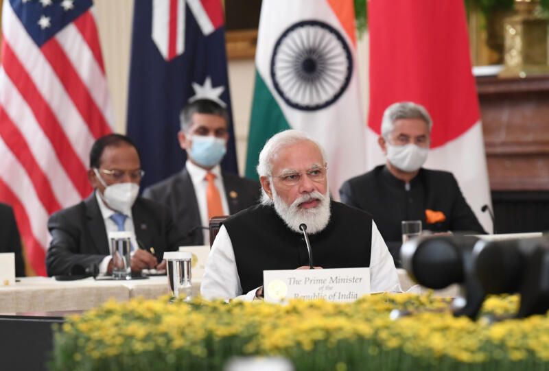 Indian Prime Minister Narendra Modi addressing at the QUAD Summit, in Washington D.C., Sept. 24, 2021. (PIB)