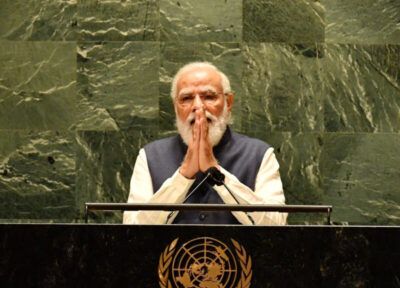 Indian Prime Minister Narendra Modi at the United Nations General Assembly (UNGA), in New York, Sept. 25, 2021. (PIB)