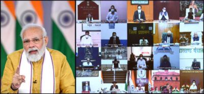 Prime Minister Narendra Modi holding the review meeting with districts having low vaccination coverage, through video conferencing, in New Delhi, Nov. 3, 2021. (PIB)