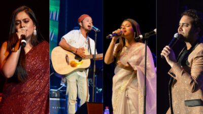 (L-r) Sayli Kamble, Pawandeep Rajan, Arunita Kanjilal, Mohammad Danish - Top 4 Finalists of Indian Idol Season 12 perform at the San Jose Civic Center on March 13th.