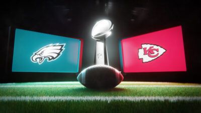 Super Bowl LVII championship game on February 12, 2023 in Glendale, Arizona. Philadelphia Eagles vs. Kansas City Chiefs.