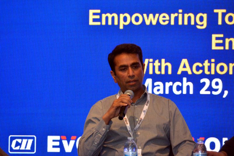 Ankur Prakash, Partner at Liberty Global Ventures, speaks at the Evolv Kickoff B20 India Roadshow held in Palo Alto, Calif.