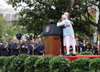 Pm Addressing The Gathering At White House Arrival Ceremony, In Washington, D.c. On June 22, 2023. (Pib) PM addressing the gathering at White House Arrival Ceremony, in Washington, D.C. on June 22, 2023. (PIB)